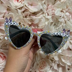 'Hoppy Easter’ Rhinestone Embellished Cat Eye Sunglasses - HANDMADE